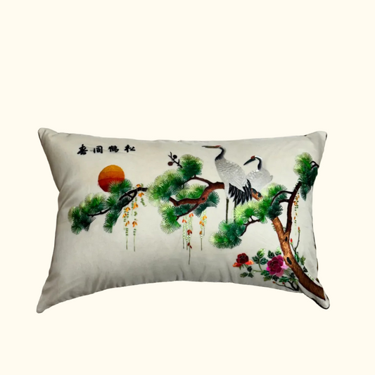 Antique Silk on Silk Embroidery Pillow - 15" x 23" - China - 485a