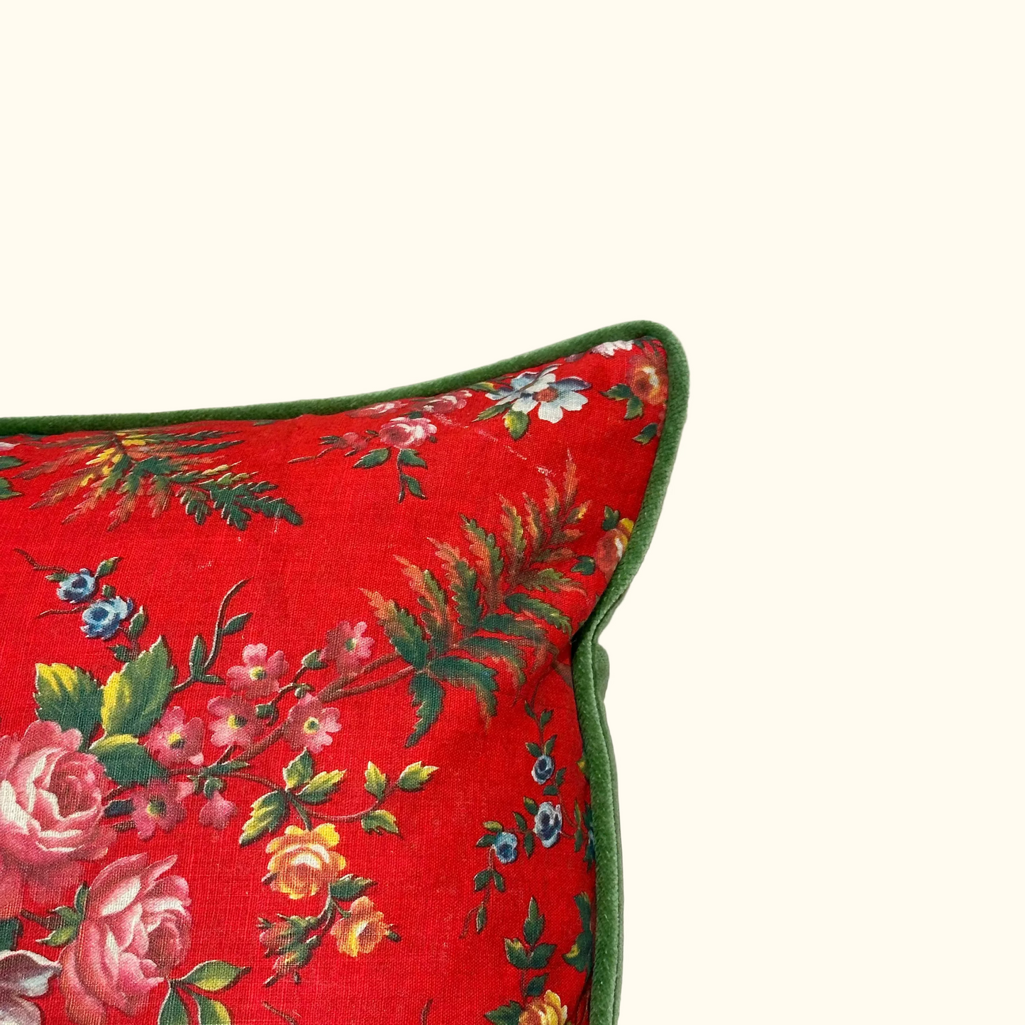Vintage 1940's Floral Pillow - 13" x 20" - France - 494c