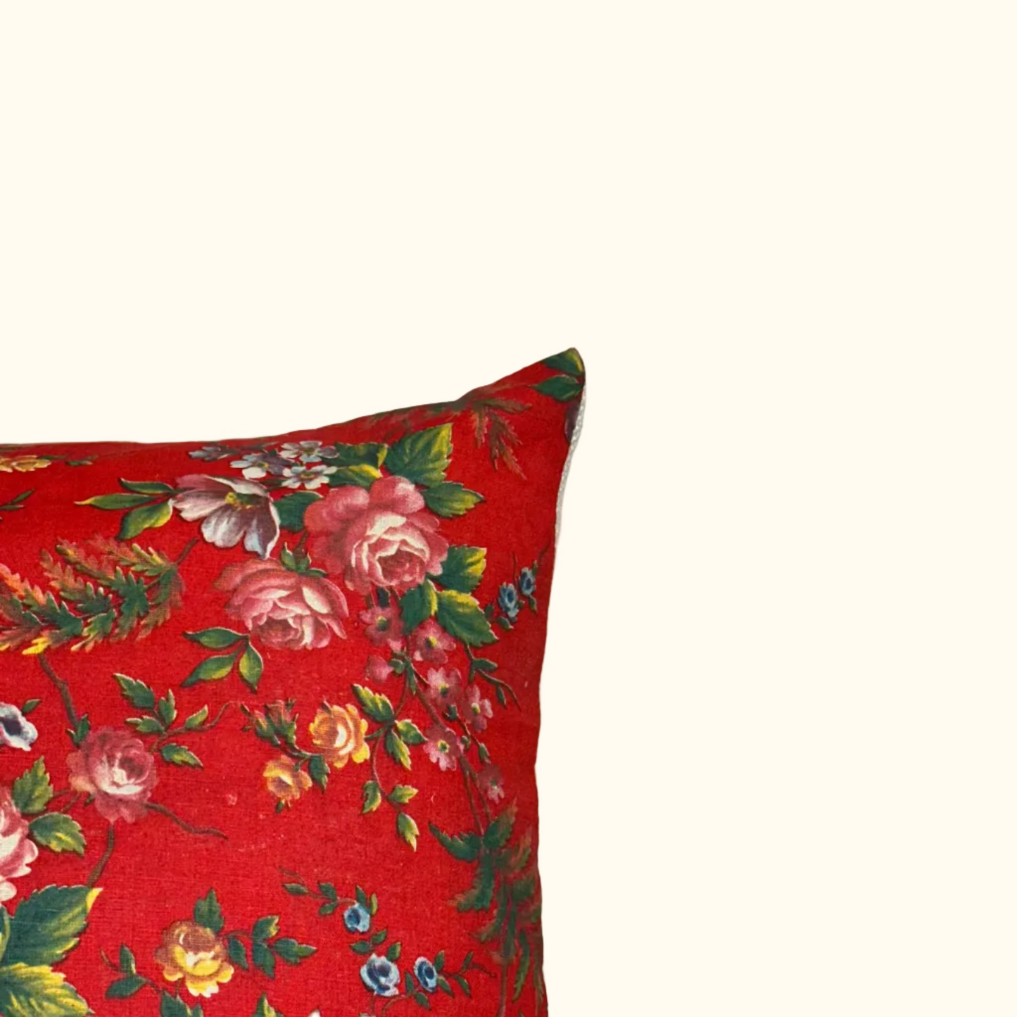 Vintage 1940's Floral Pillow - 22" x 22" - France - 494a