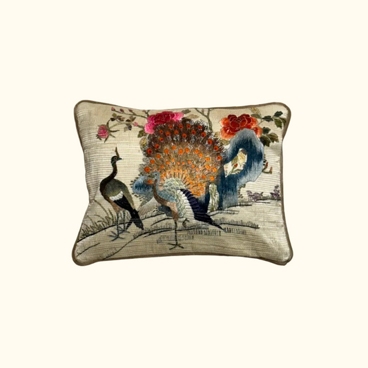 Antique Silk on Silk Embroidery Pillow - 9" x 12" - China - 487a
