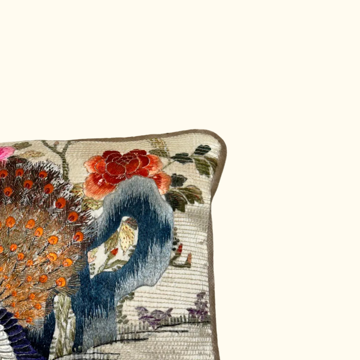 Antique Silk on Silk Embroidery Pillow - 9" x 12" - China - 487a