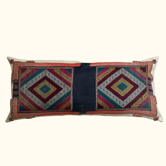 Vintage Turkish Handwoven Textile Pillow - 16" x 36" - 482a
