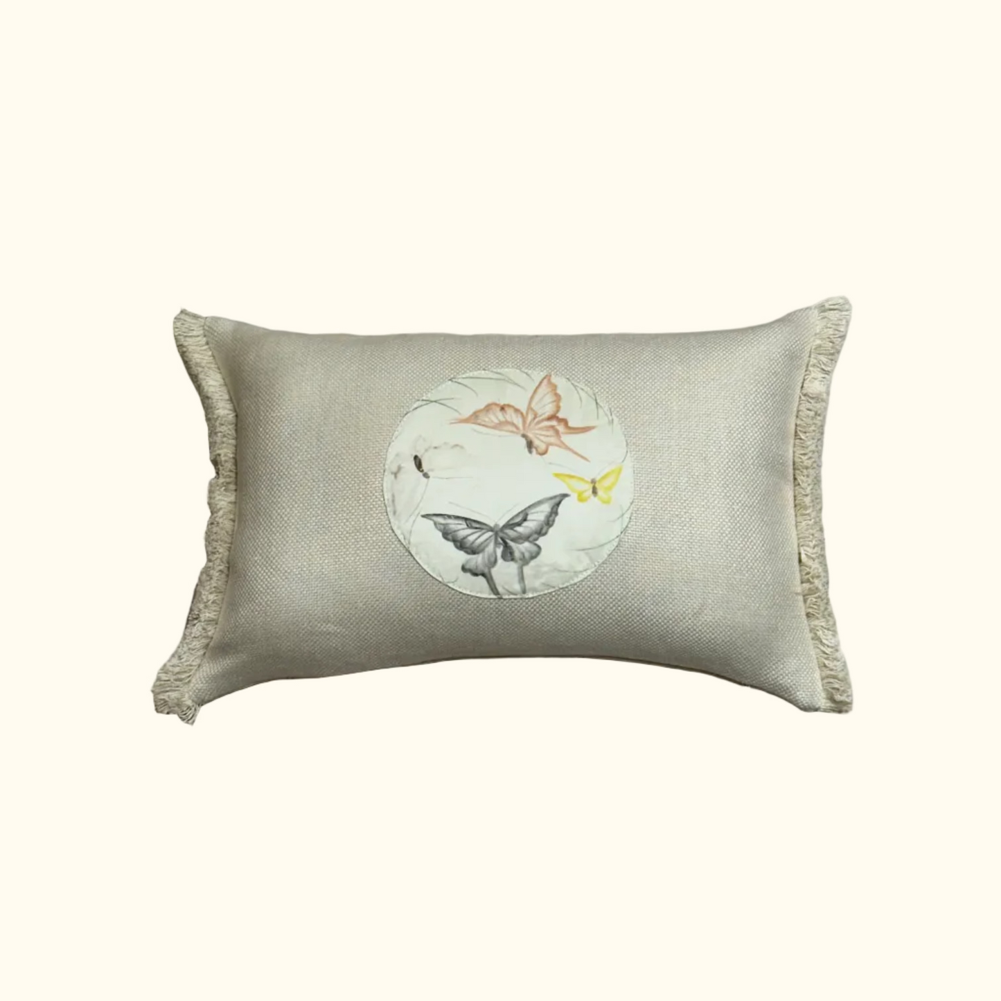 Vintage Hand Painted Silk Pillow - 11" x 17" - 539a