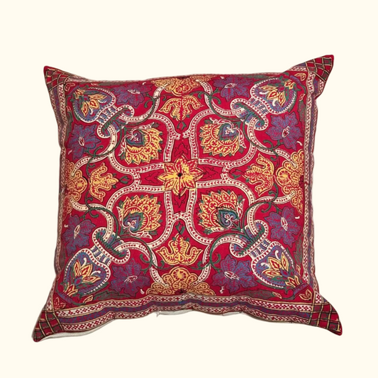 Vintage Block Print Pillow - 22" x 22" - India - 495a