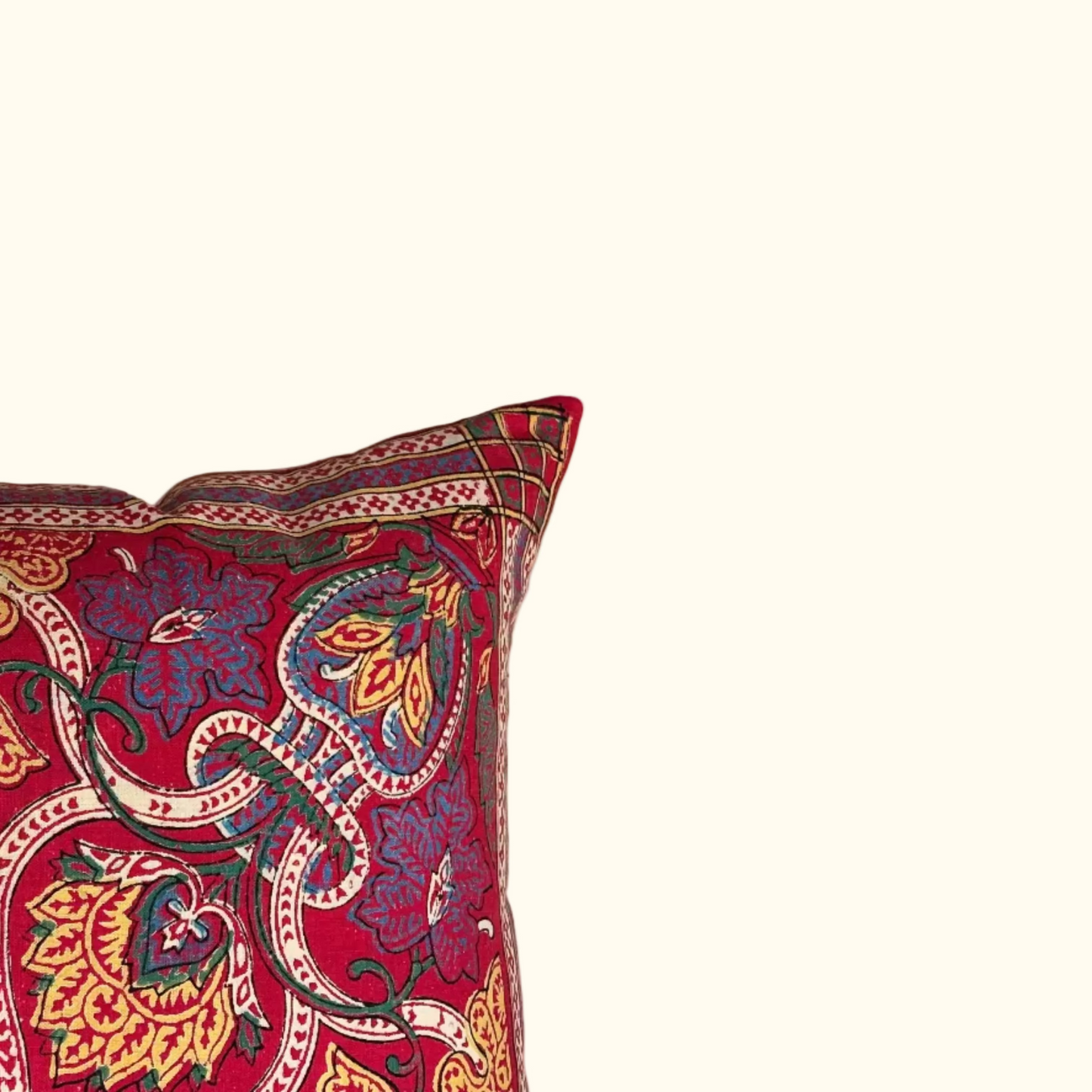 Vintage Block Print Pillow - 22" x 22" - India - 495a