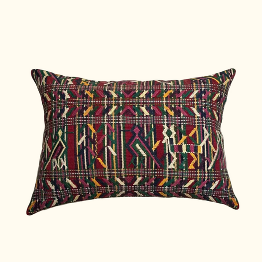 Vintage Woven with Embroidery Pillow - 16" x 24" - Guatemala - 497a
