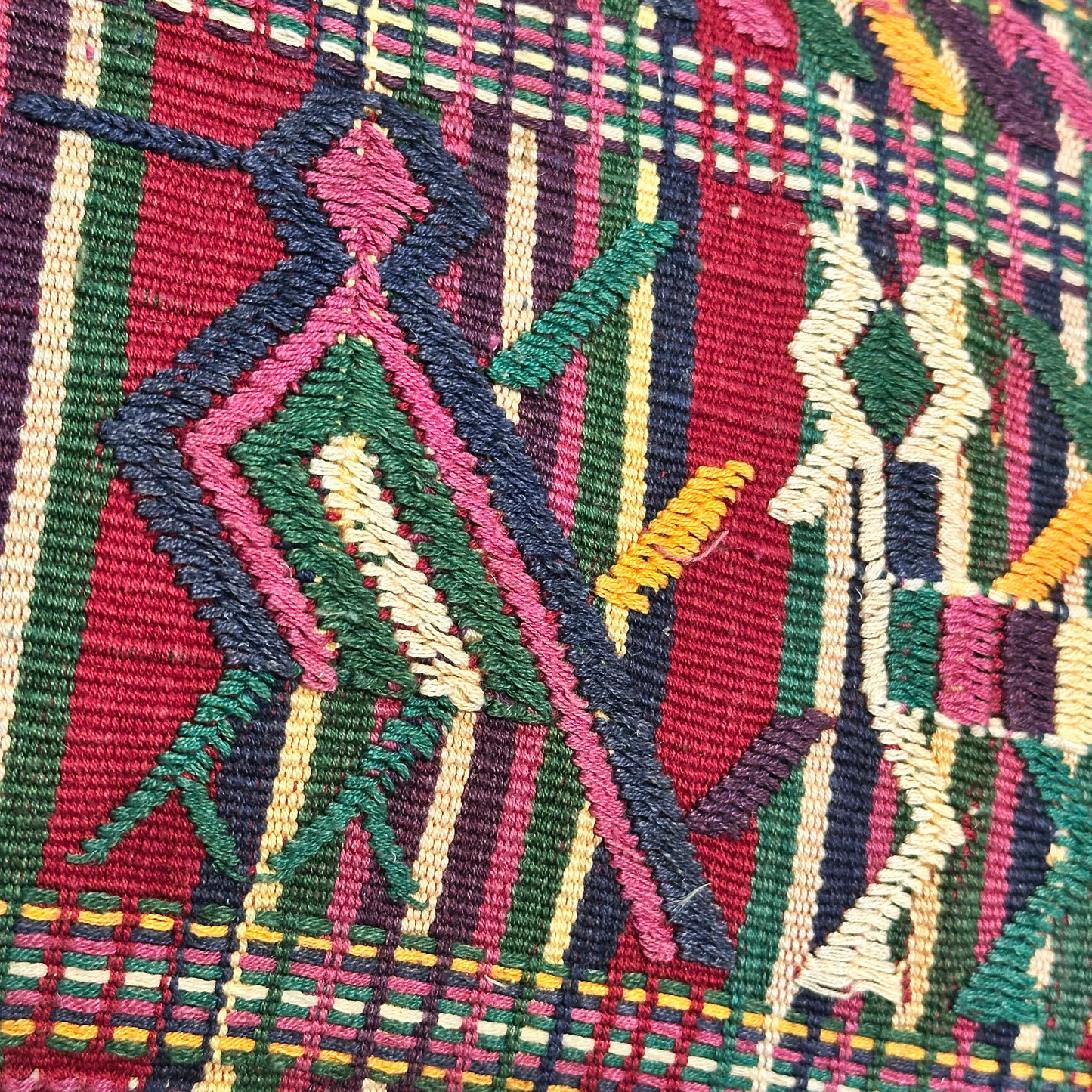 Vintage Woven with Embroidery Pillow - 16" x 24" - Guatemala - 497a