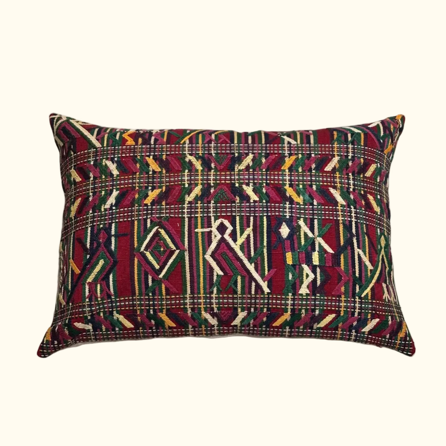 Vintage Woven with Embroidery Pillow - 16" x 24" - Guatemala - 497b