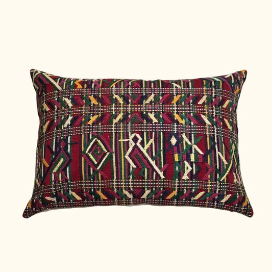Vintage Woven with Embroidery Pillow - 16" x 24" - Guatemala - 497b