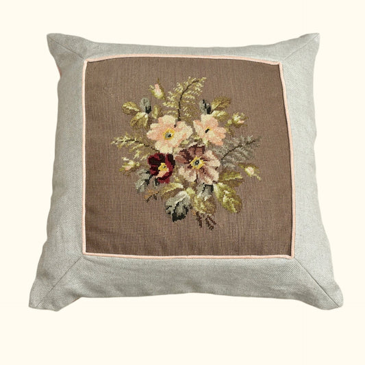 Vintage Needlepoint Pillow - 22" X 22" - 358a