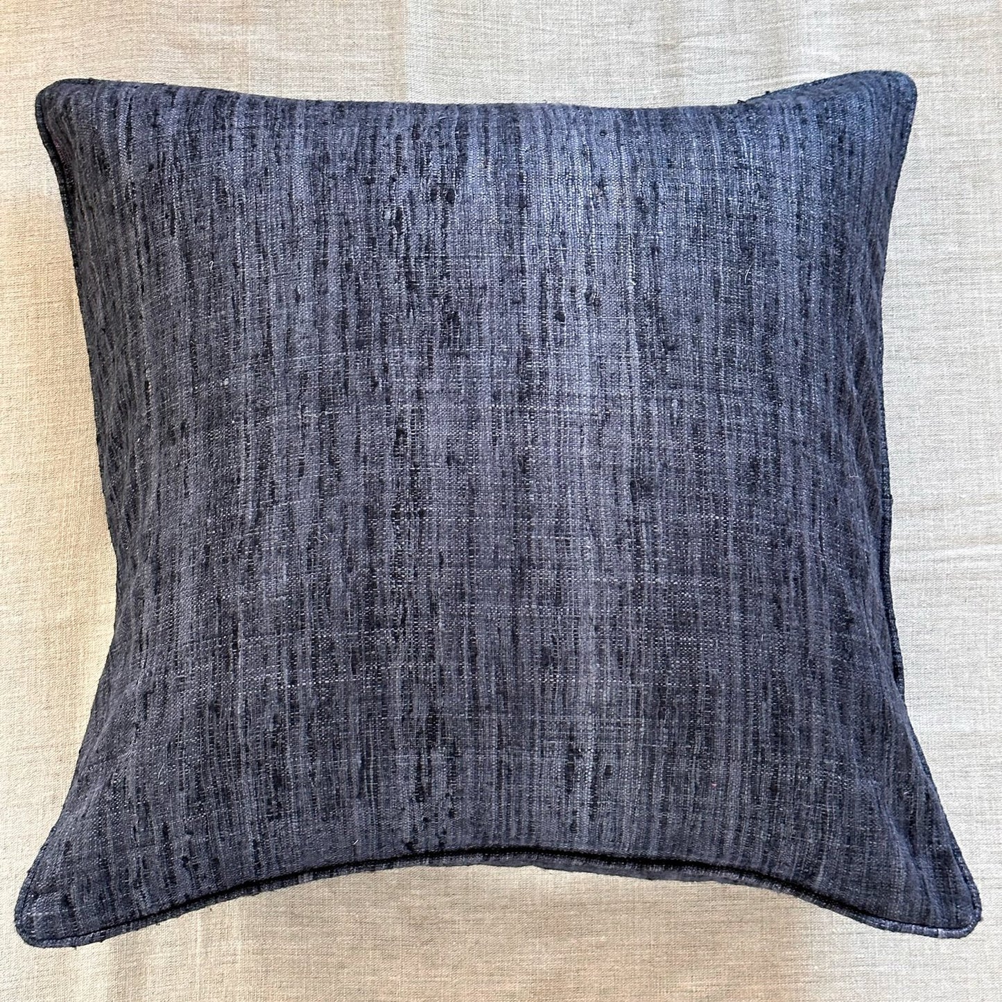 Indigo Wild Silk with Piping Pillow - 24" x 24" - India