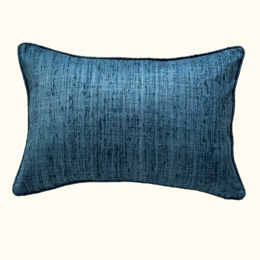 Seablue Wild Silk with Piping Pillow - 16" x 24" - India