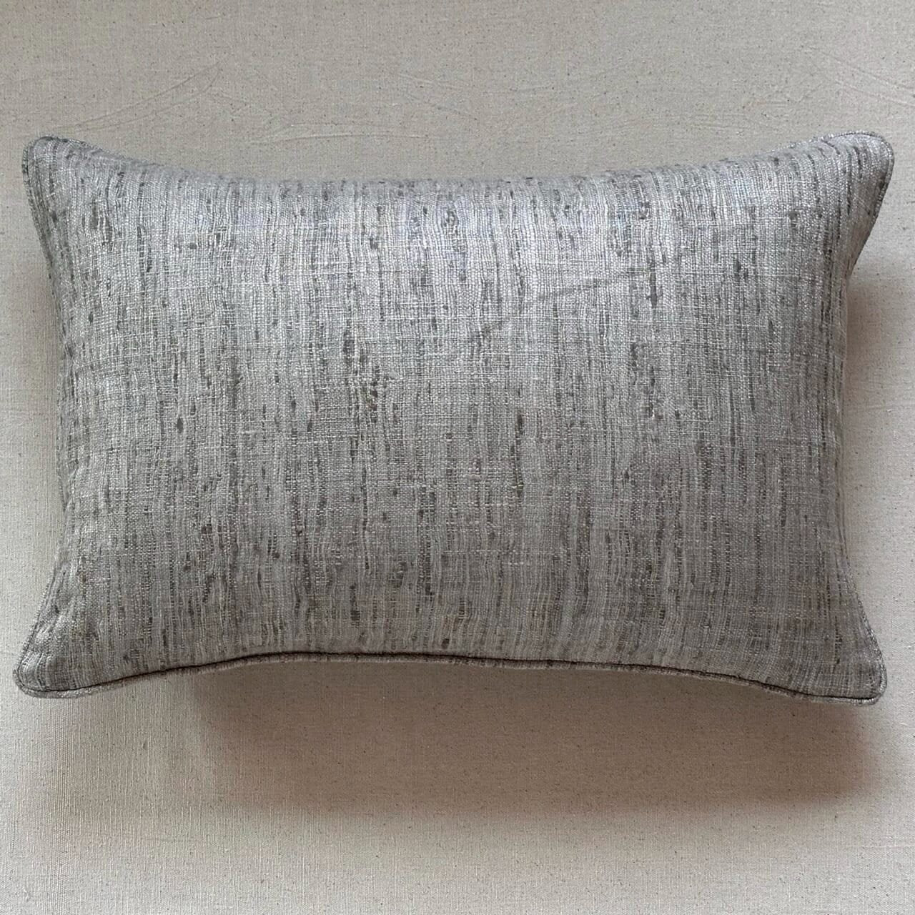 Gray Wild Silk with Piping Pillow - 16" x 24" - India