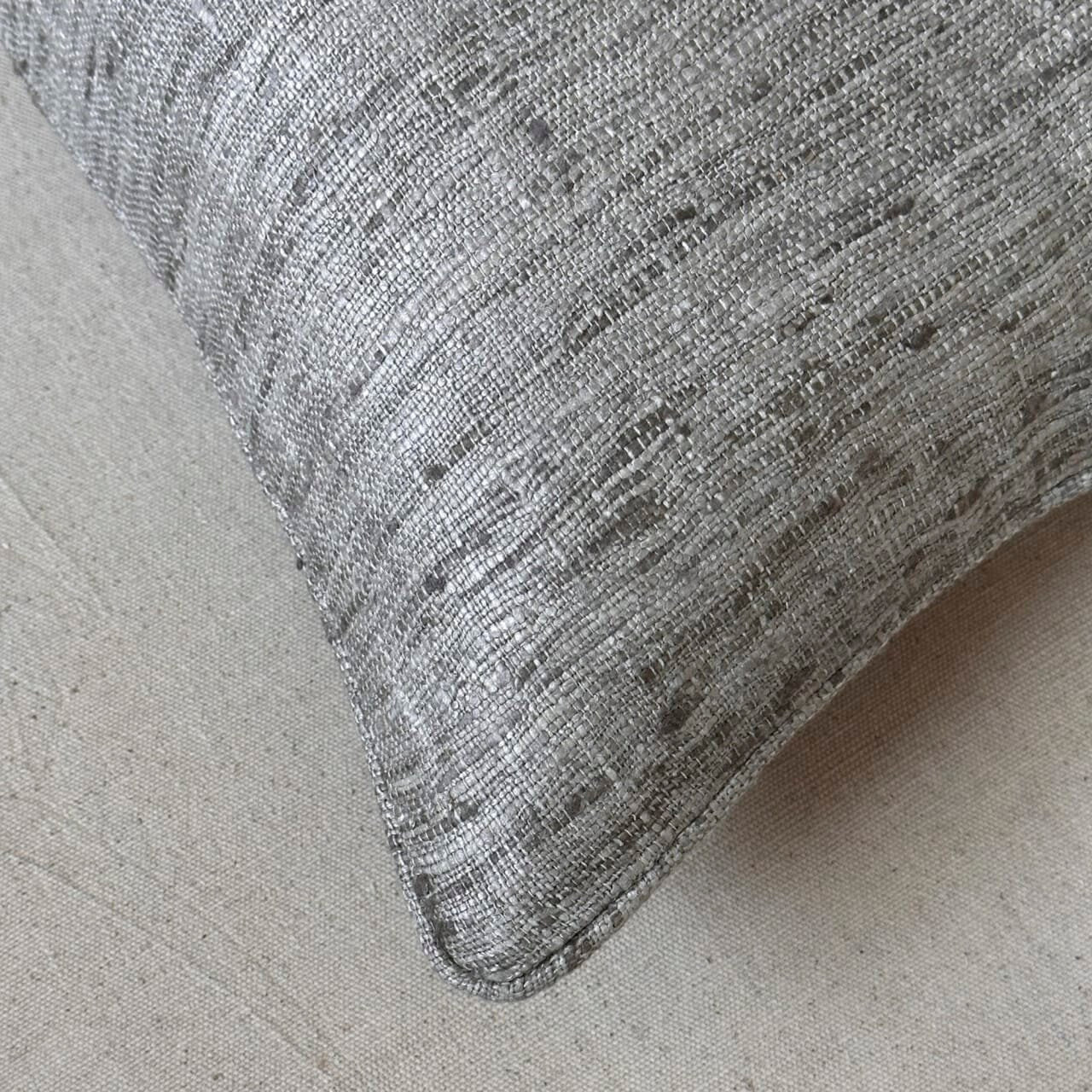 Gray Wild Silk with Piping Pillow - 16" x 24" - India