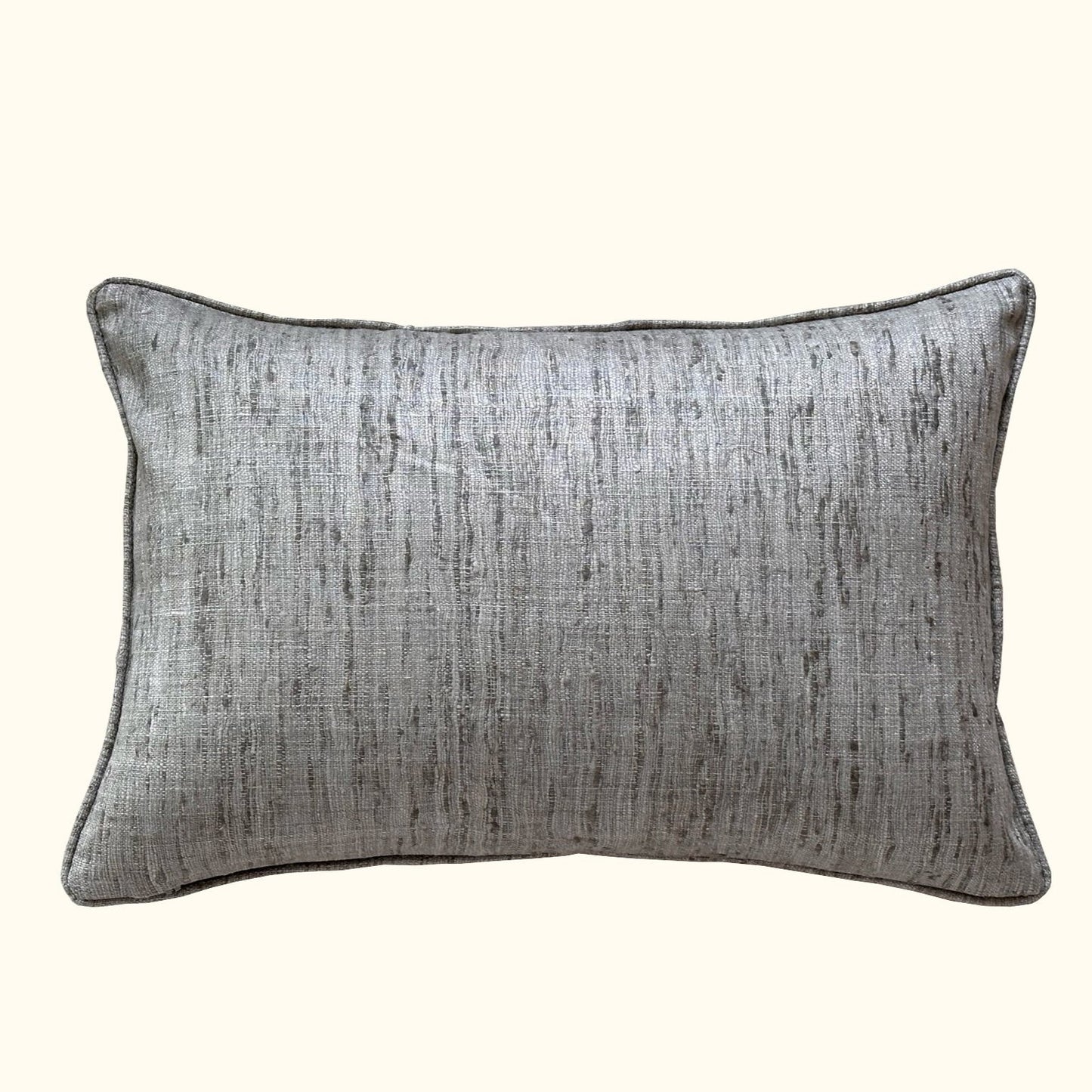 Gray Wild Silk with Piping Pillow - 16" x 24" - India