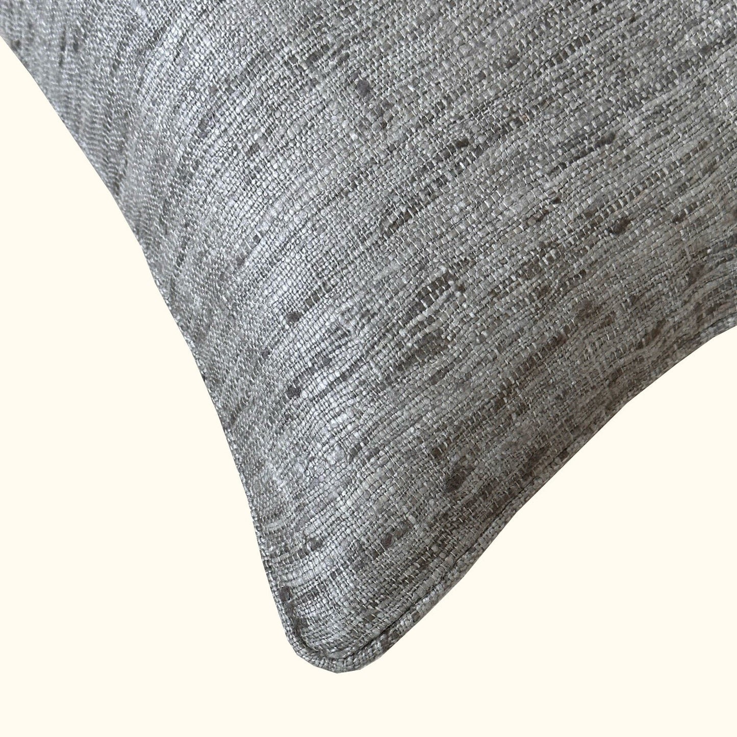 Gray Wild Silk with Piping Pillow - 16" x 24" - India