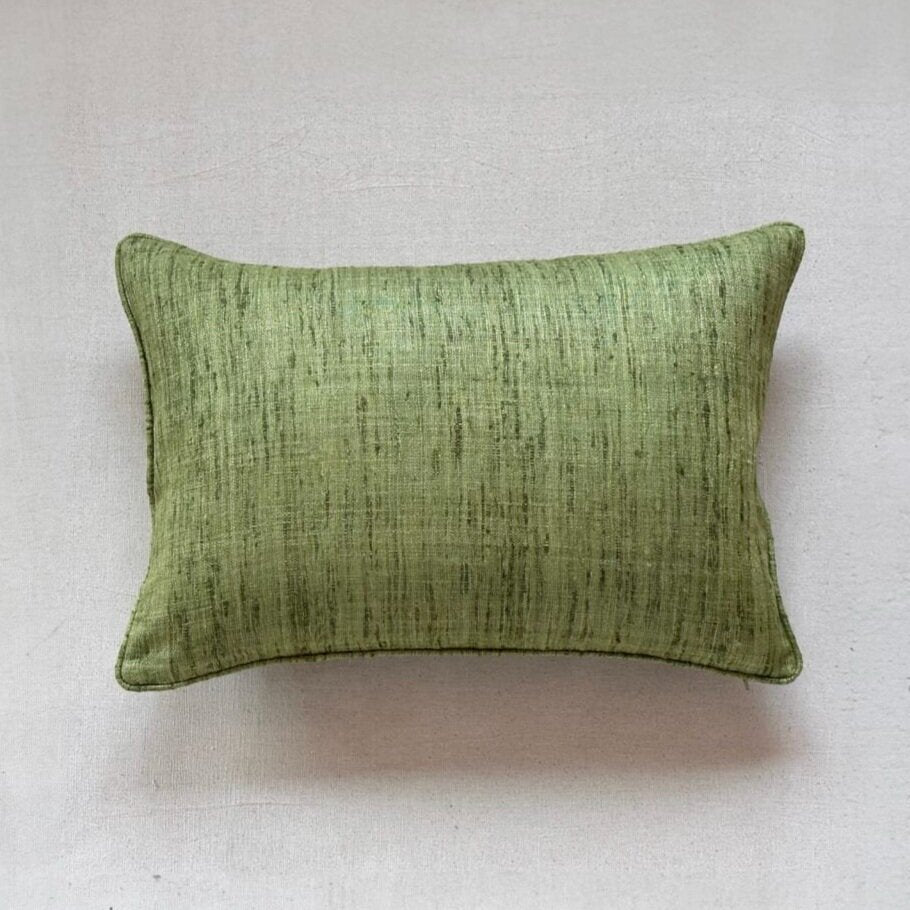 Green Wild Silk with Piping Pillow - 16" x 24" - India