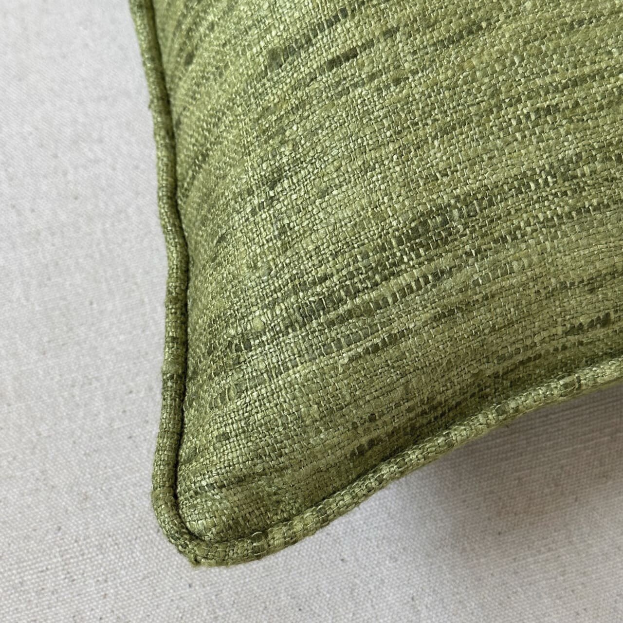 Green Wild Silk with Piping Pillow - 16" x 24" - India