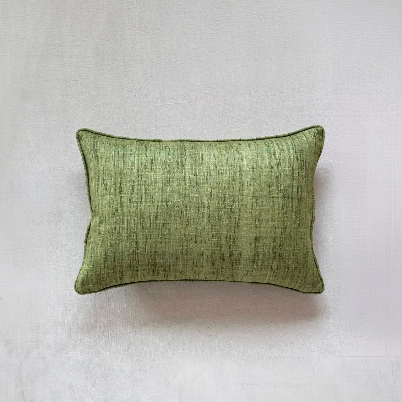 Green Wild Silk with Piping Pillow - 16" x 24" - India