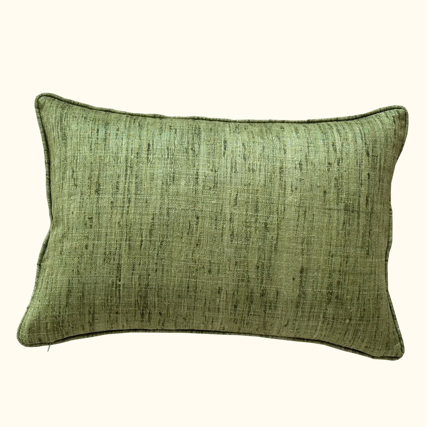 Green Wild Silk with Piping Pillow - 16" x 24" - India