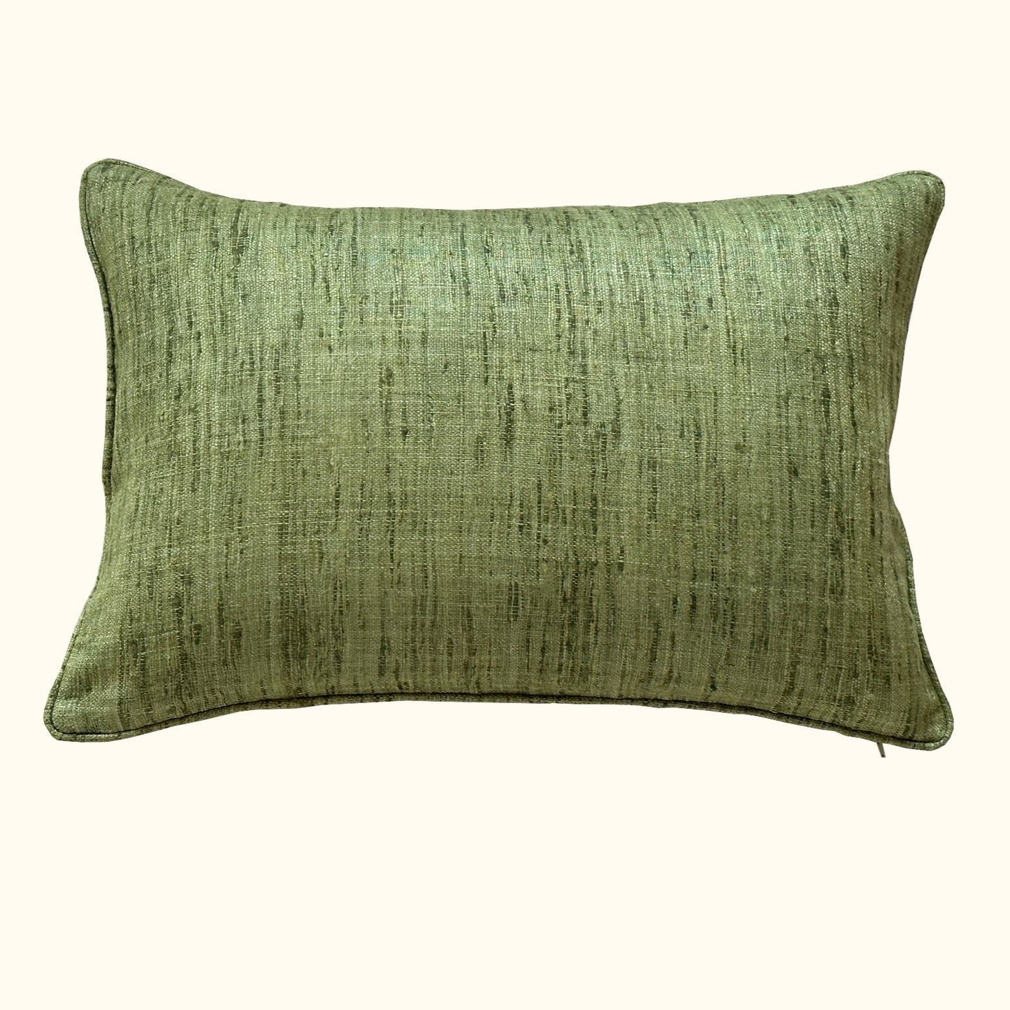 Green Wild Silk with Piping Pillow - 16" x 24" - India