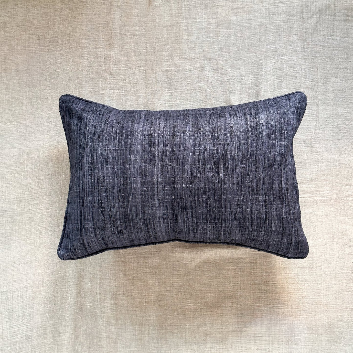 Indigo Wild Silk with Piping Pillow - 16" x 24" - India