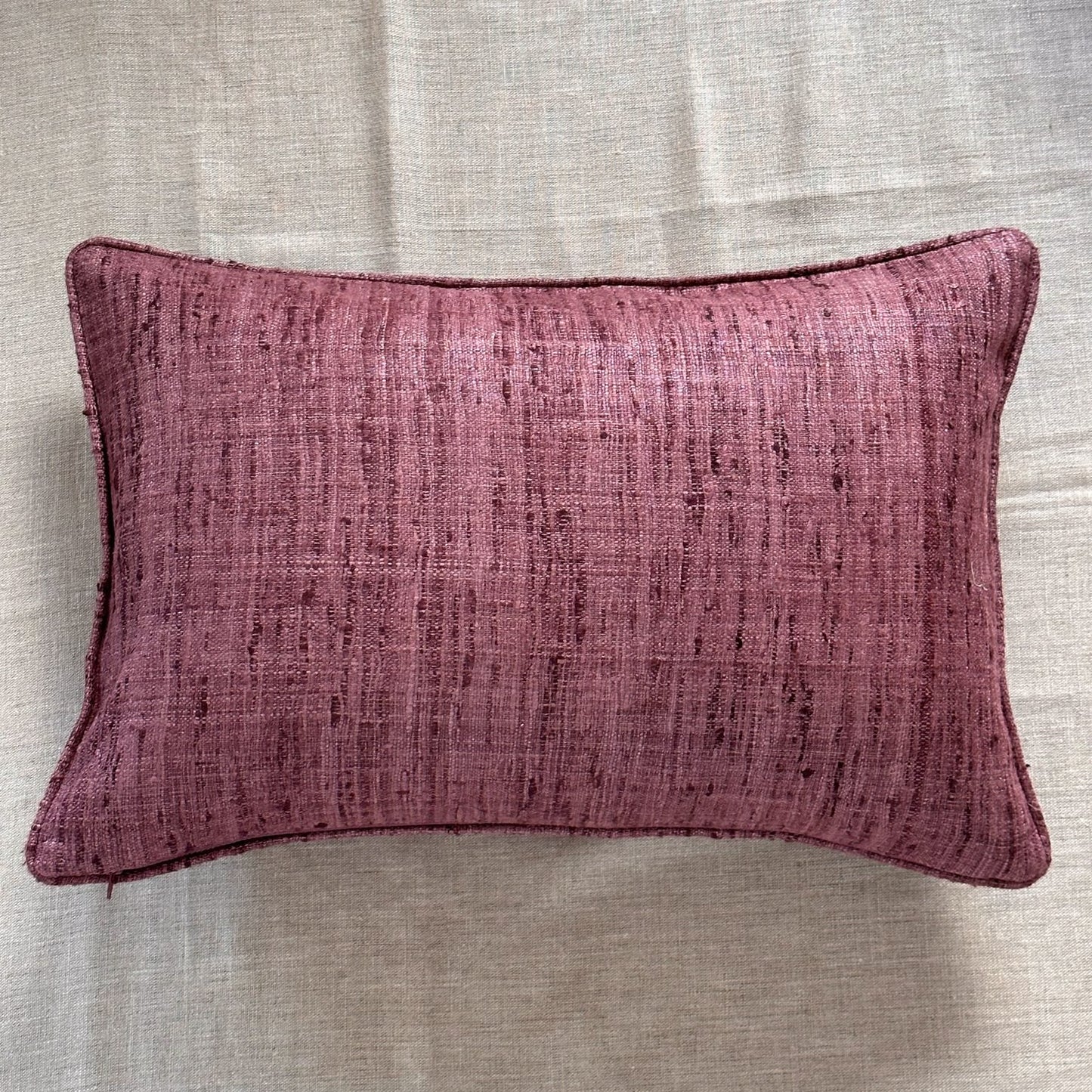 Misty Plum Wild Silk with Piping Pillow - 16" x 24" - India