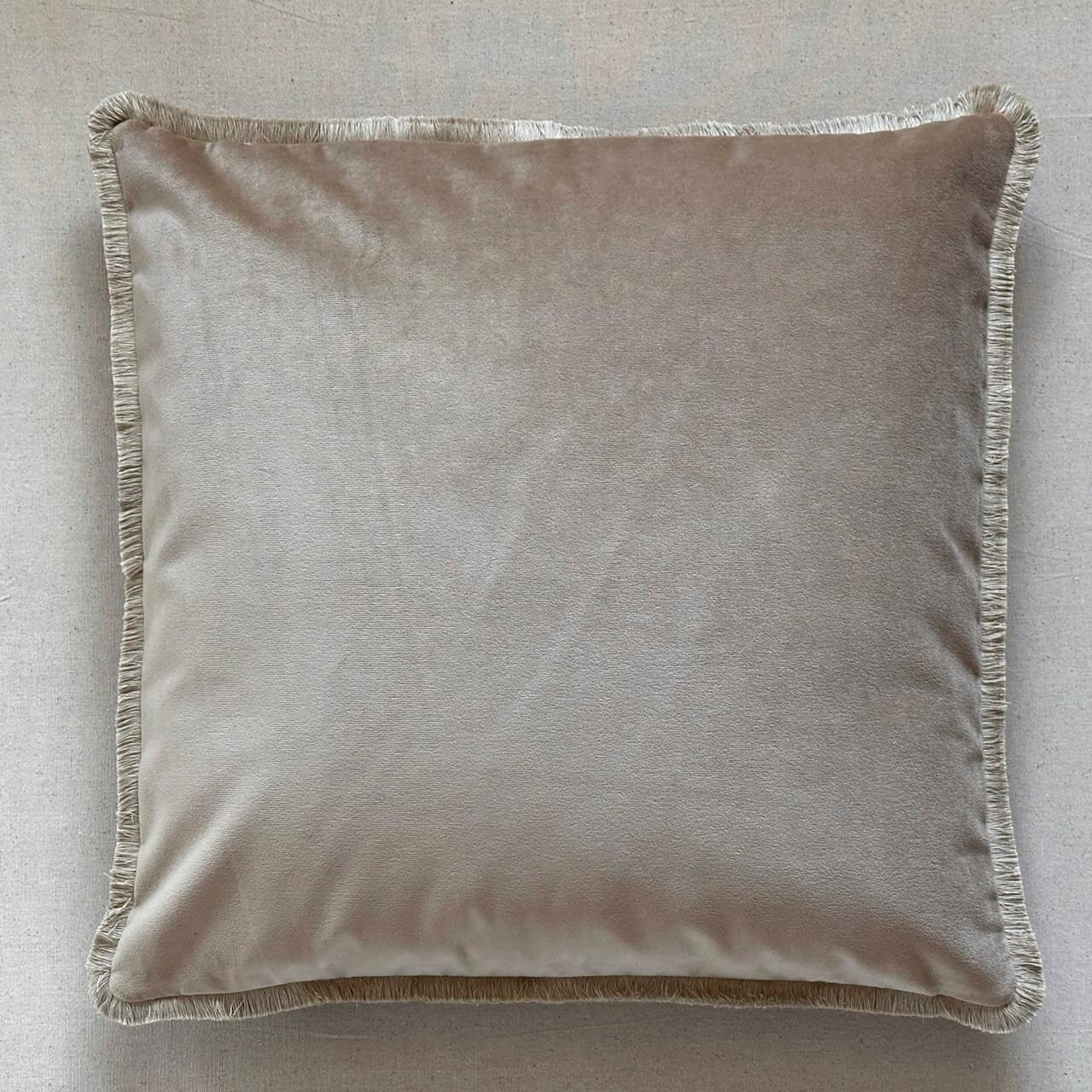 Taupe Cotton Velvet with Fringe Pillow - 24" x 24" - USA