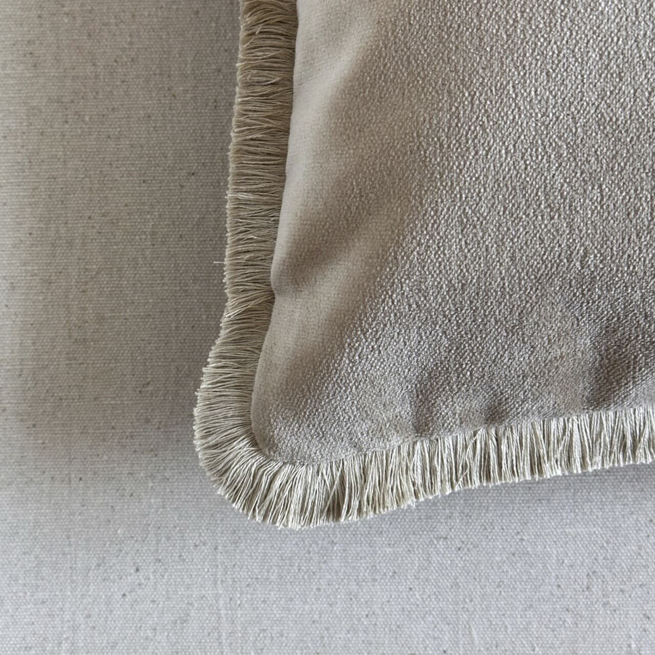 Taupe Cotton Velvet with Fringe Pillow - 24" x 24" - USA