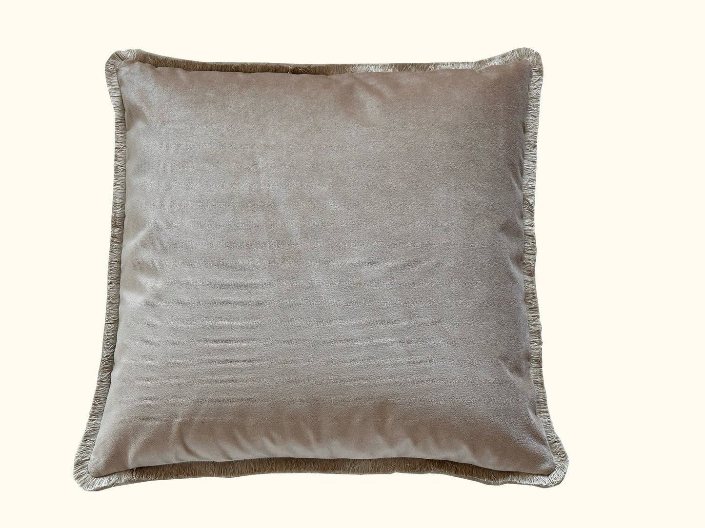 Taupe Cotton Velvet with Fringe Pillow - 24" x 24" - USA