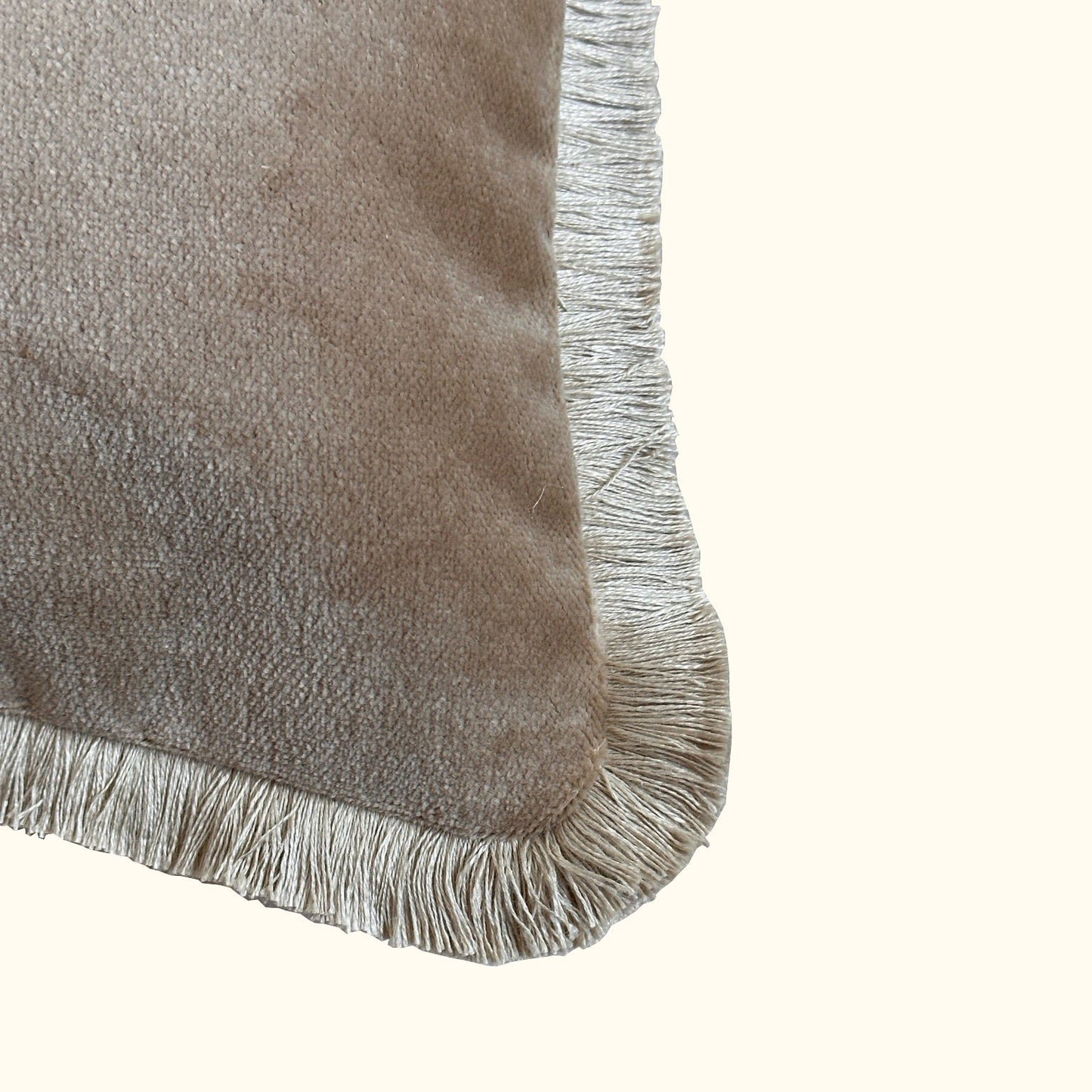 Taupe Cotton Velvet with Fringe Pillow - 24" x 24" - USA