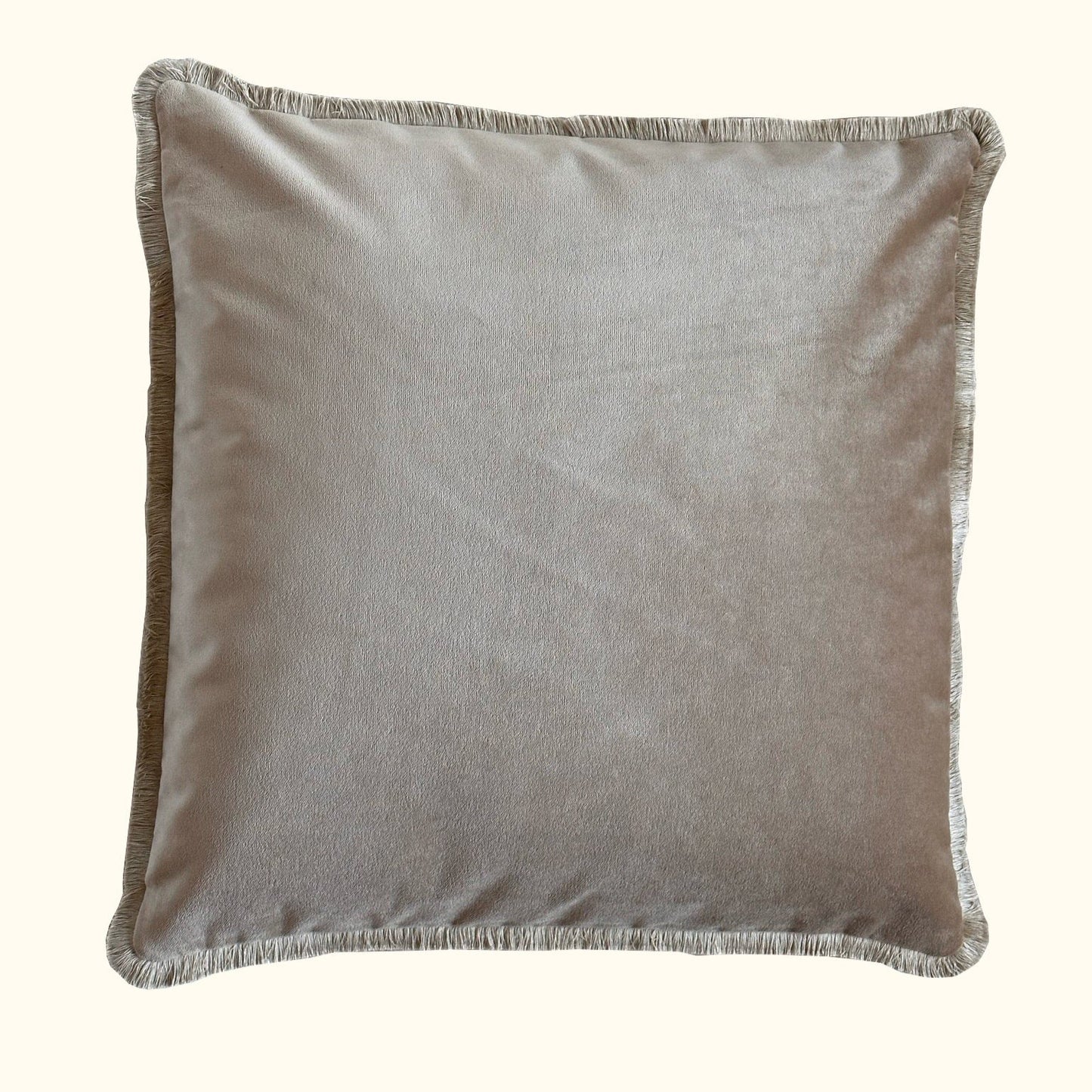 Taupe Cotton Velvet with Fringe Pillow - 24" x 24" - USA