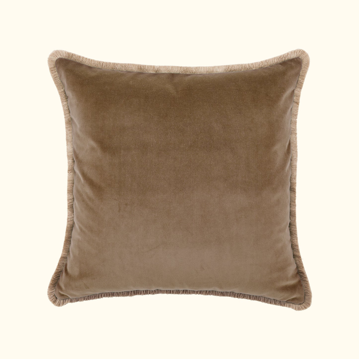 Taupe Cotton Velvet with Fringe Pillow - 24" x 24" - USA