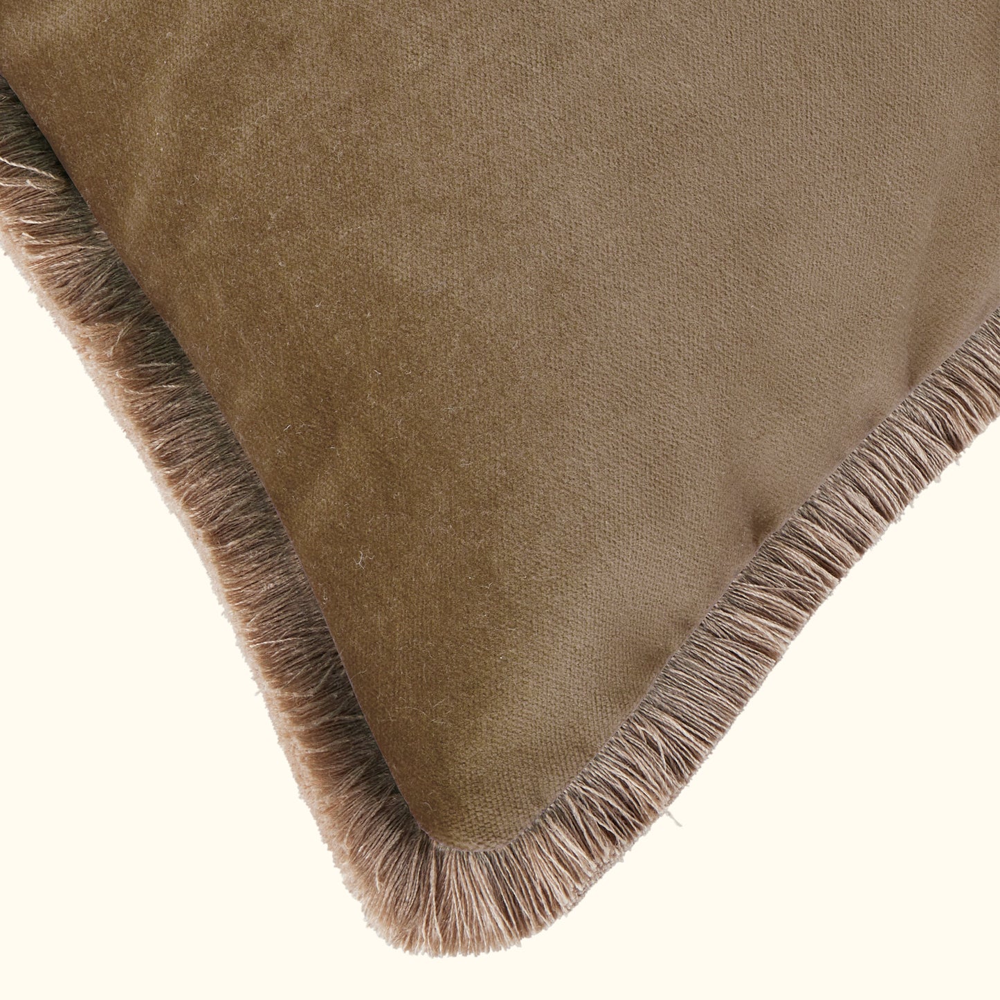 Taupe Cotton Velvet with Fringe Pillow - 24" x 24" - USA