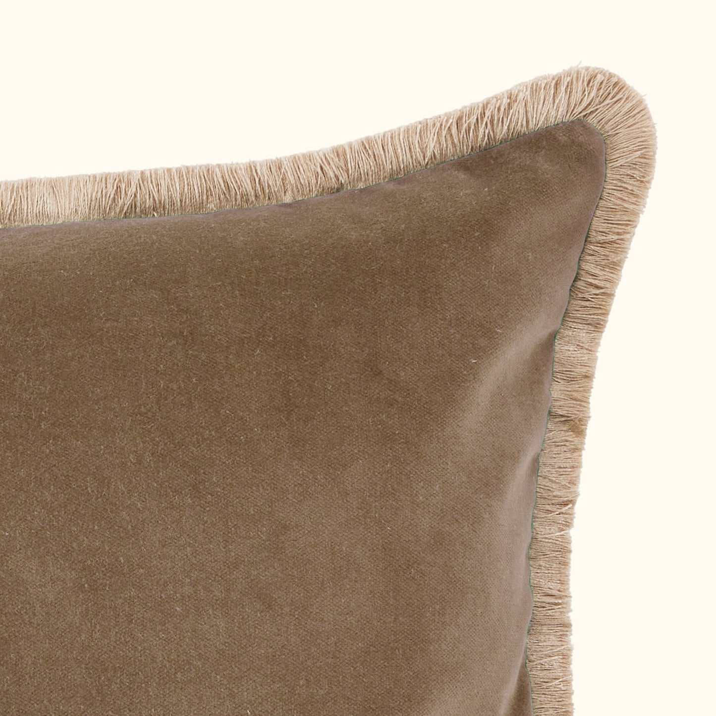 Taupe Cotton Velvet with Fringe Pillow - 24" x 24" - USA