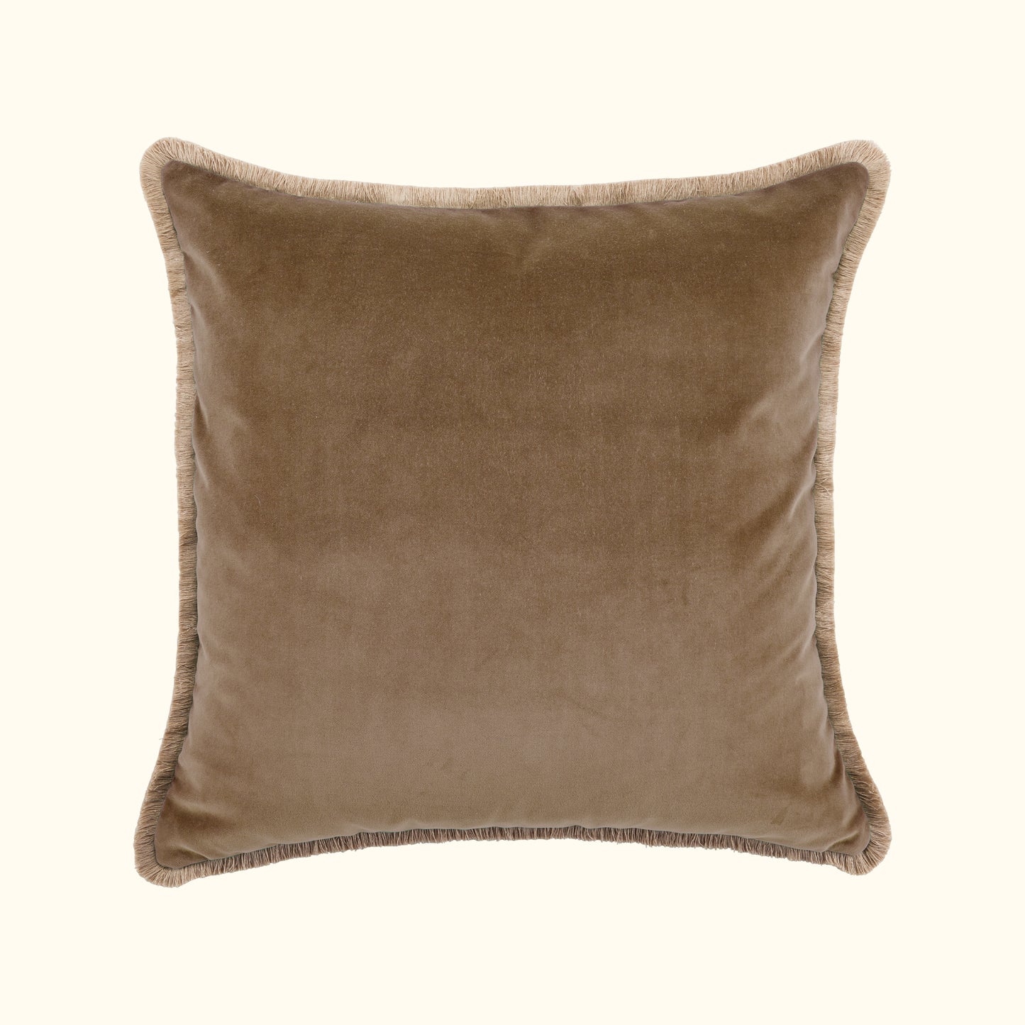 Taupe Cotton Velvet with Fringe Pillow - 24" x 24" - USA