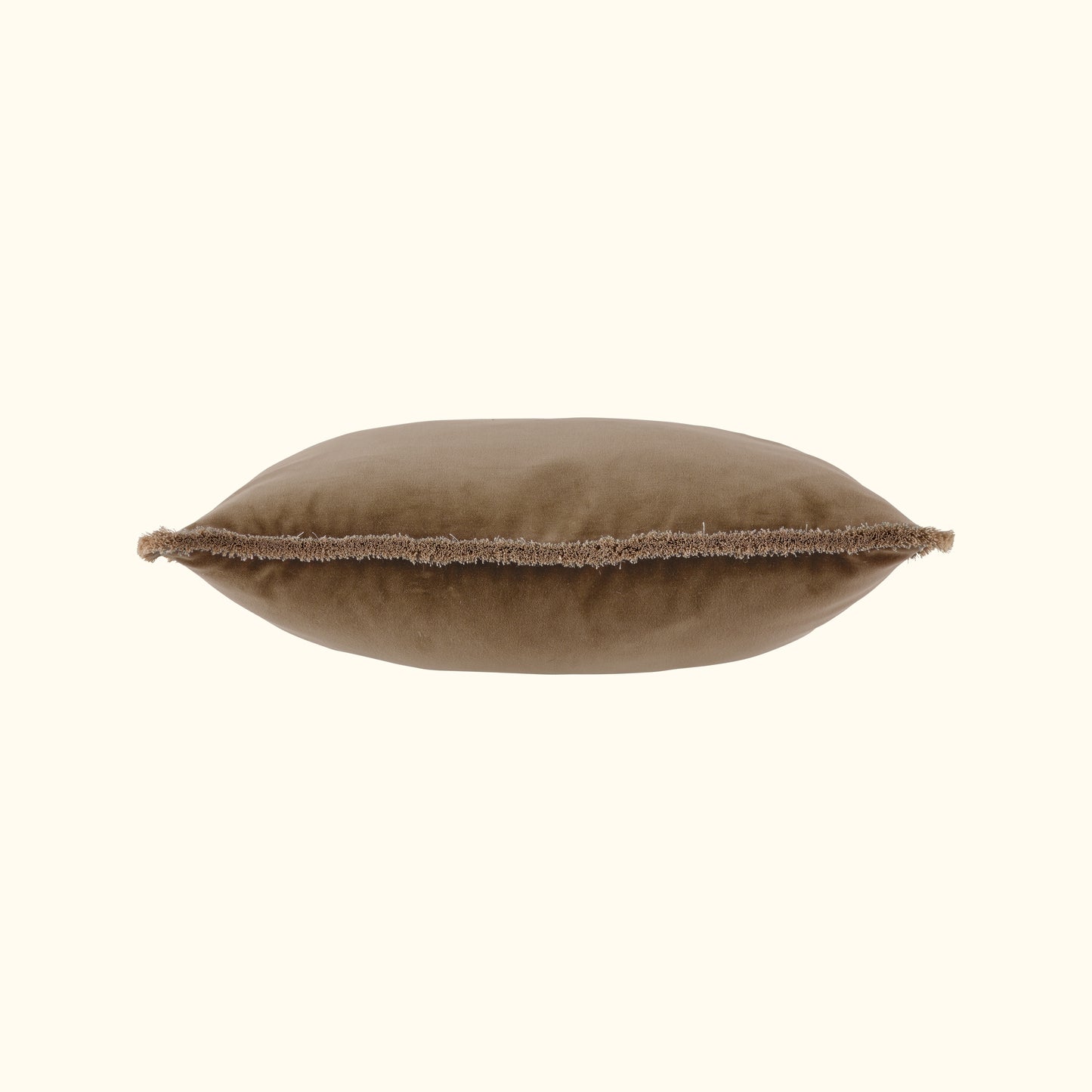 Taupe Cotton Velvet with Fringe Pillow - 24" x 24" - USA