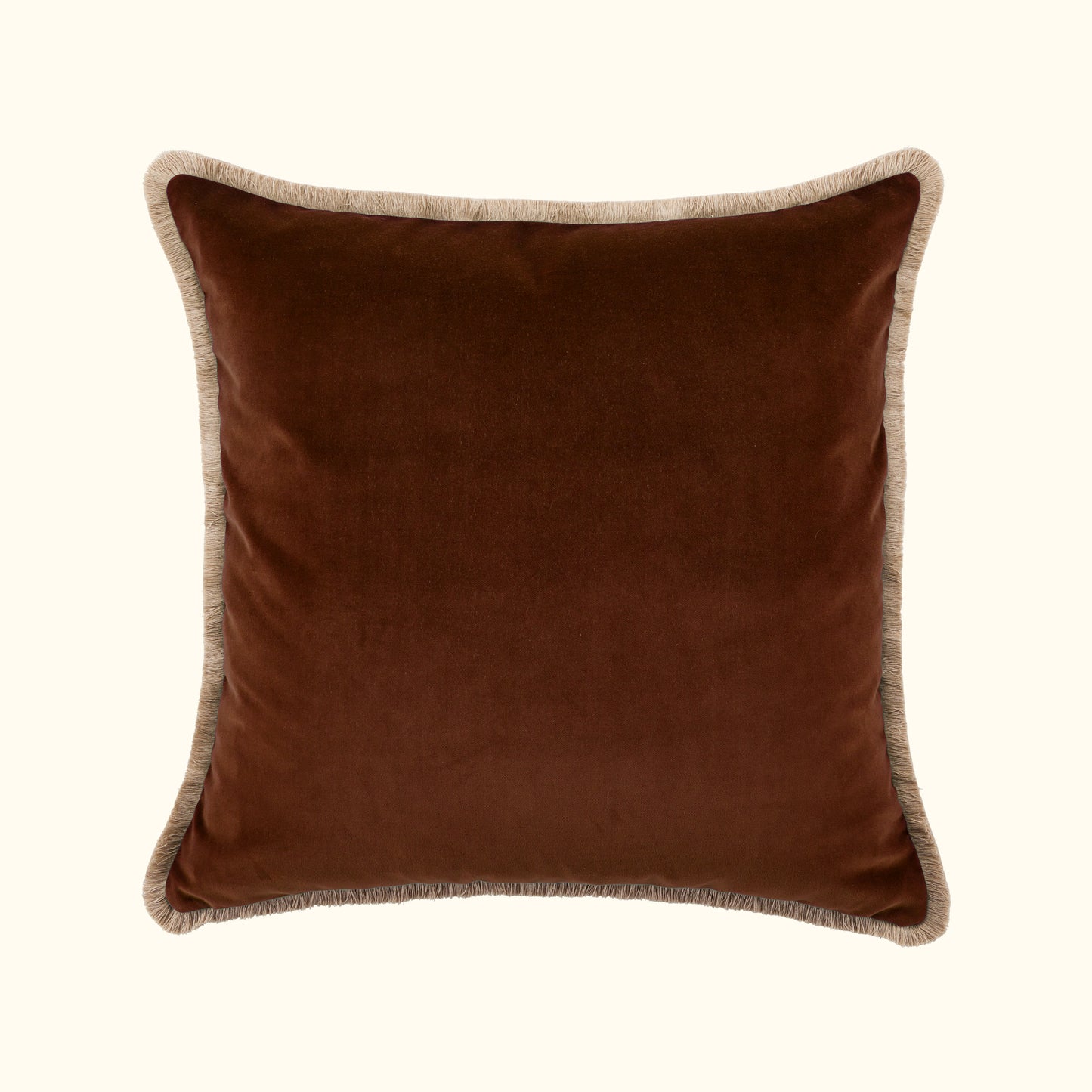 Cognac Cotton Velvet with Fringe Pillow - 24" x 24" - USA