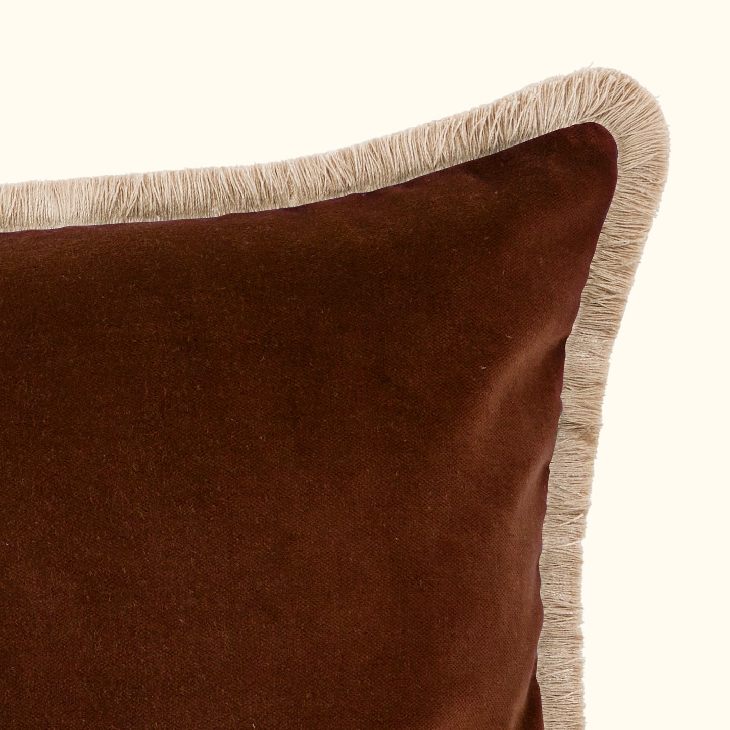 Cognac Cotton Velvet with Fringe Pillow - 24" x 24" - USA