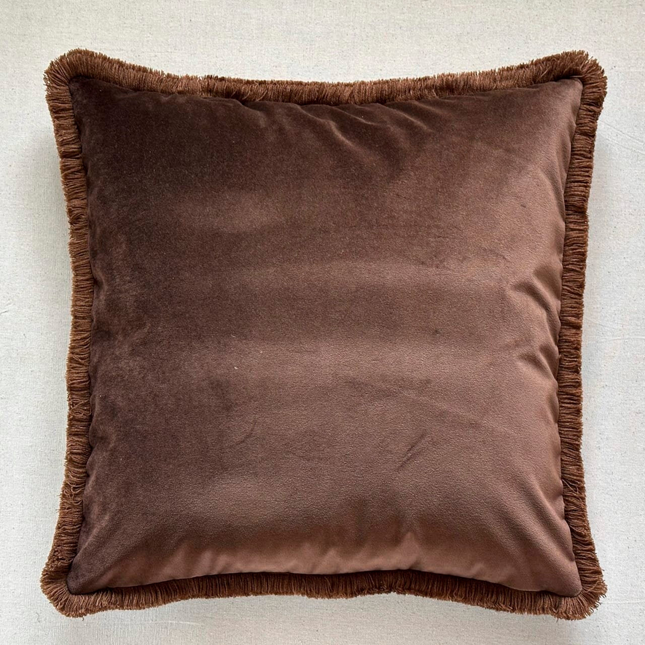 Tobacco Cotton Velvet with Fringe Pillow - 24" x 24" - USA