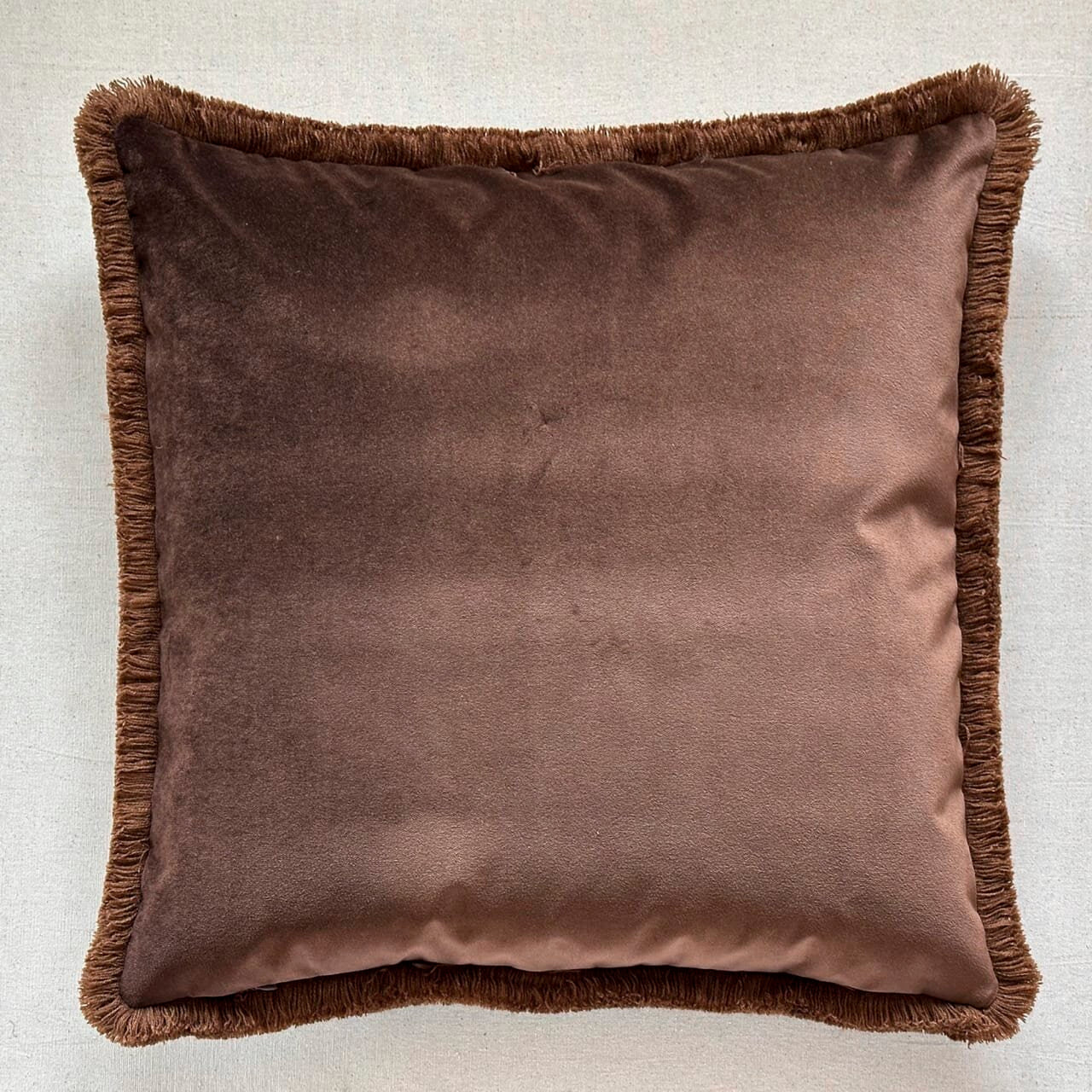 Tobacco Cotton Velvet with Fringe Pillow - 24" x 24" - USA