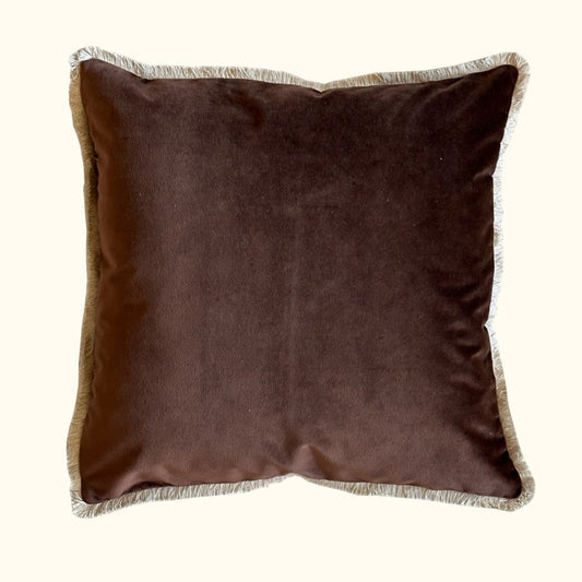 Tobacco Cotton Velvet with Fringe Pillow - 24" x 24" - USA