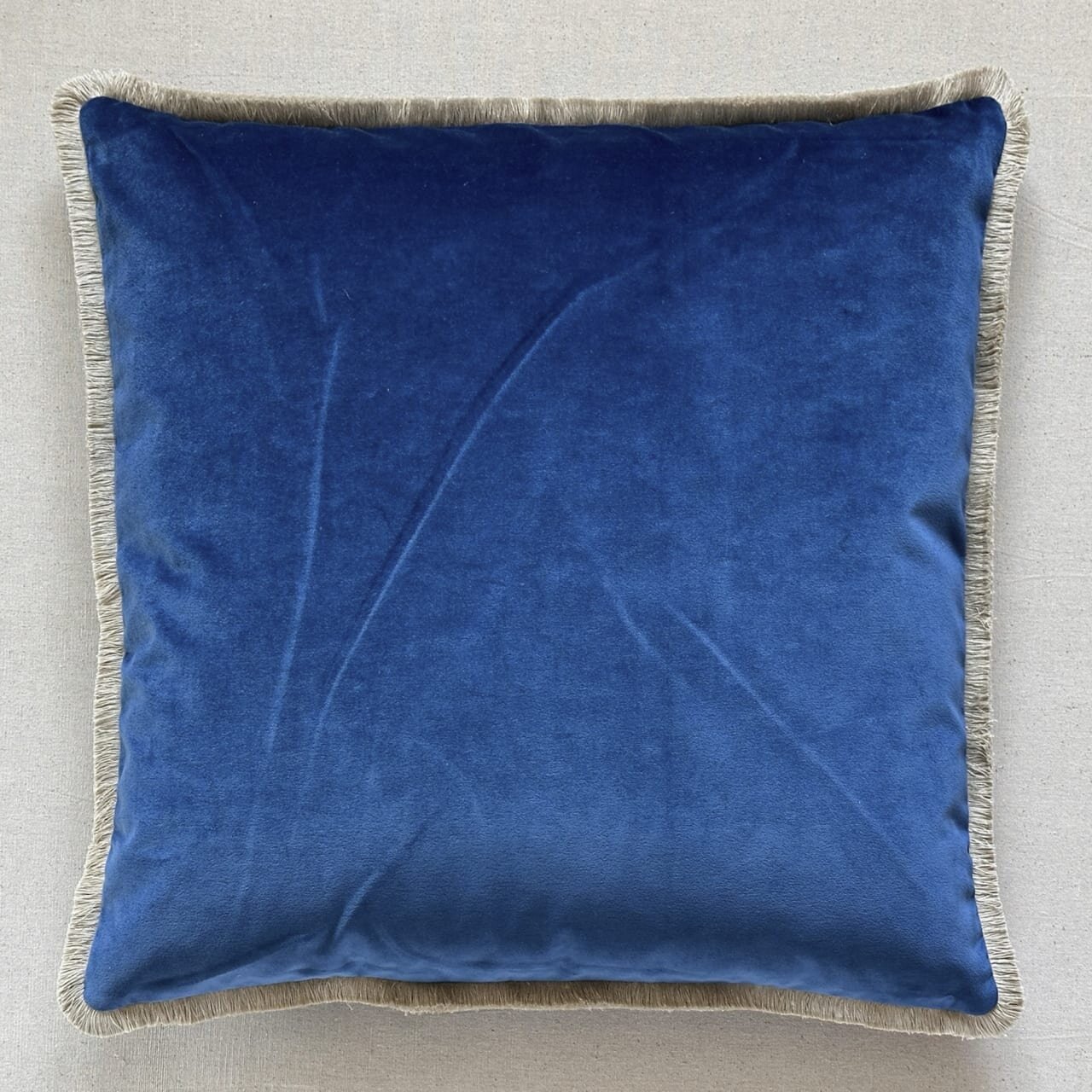 Sapphire Cotton Velvet with Fringe Pillow - 24" x 24" - USA