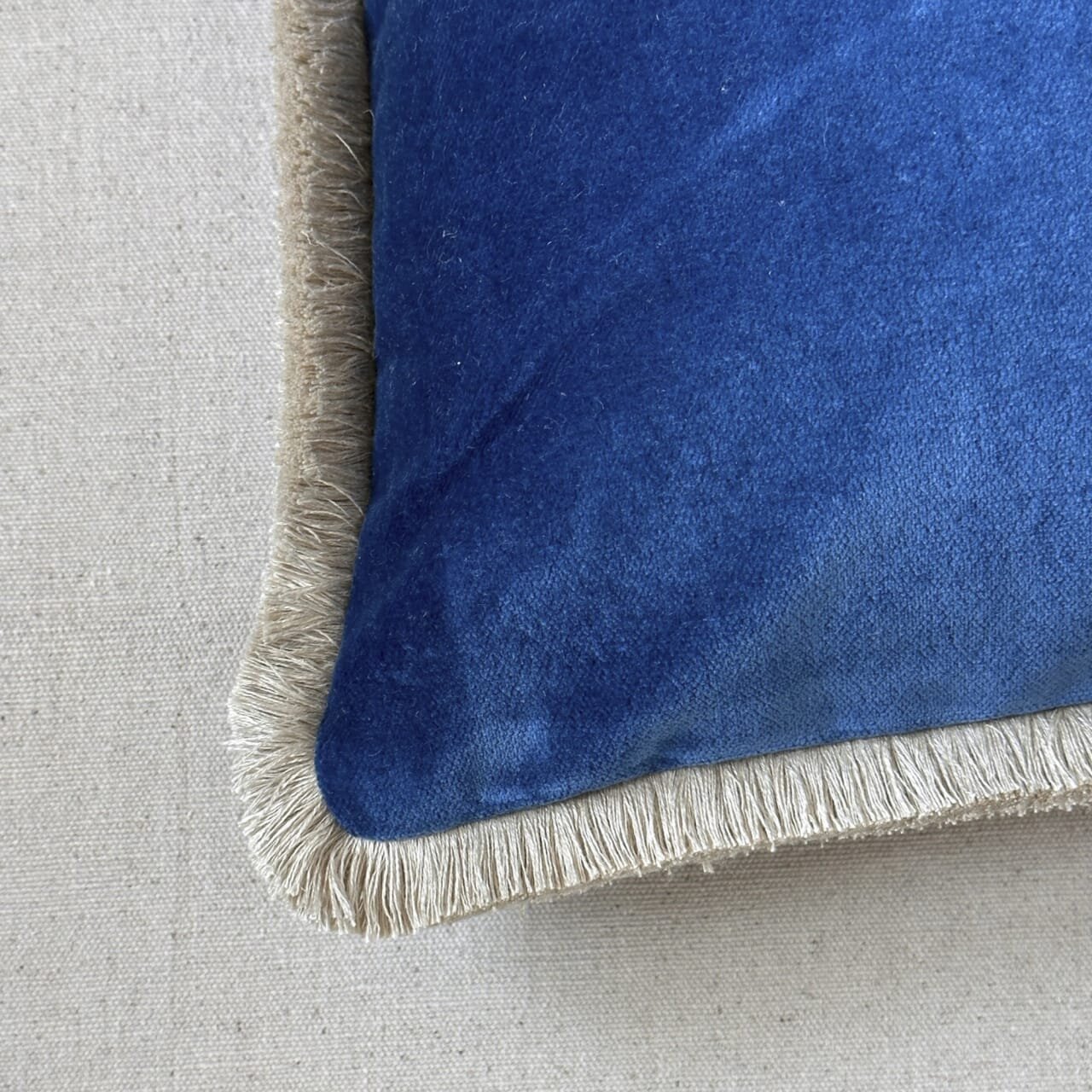 Sapphire Cotton Velvet with Fringe Pillow - 24" x 24" - USA