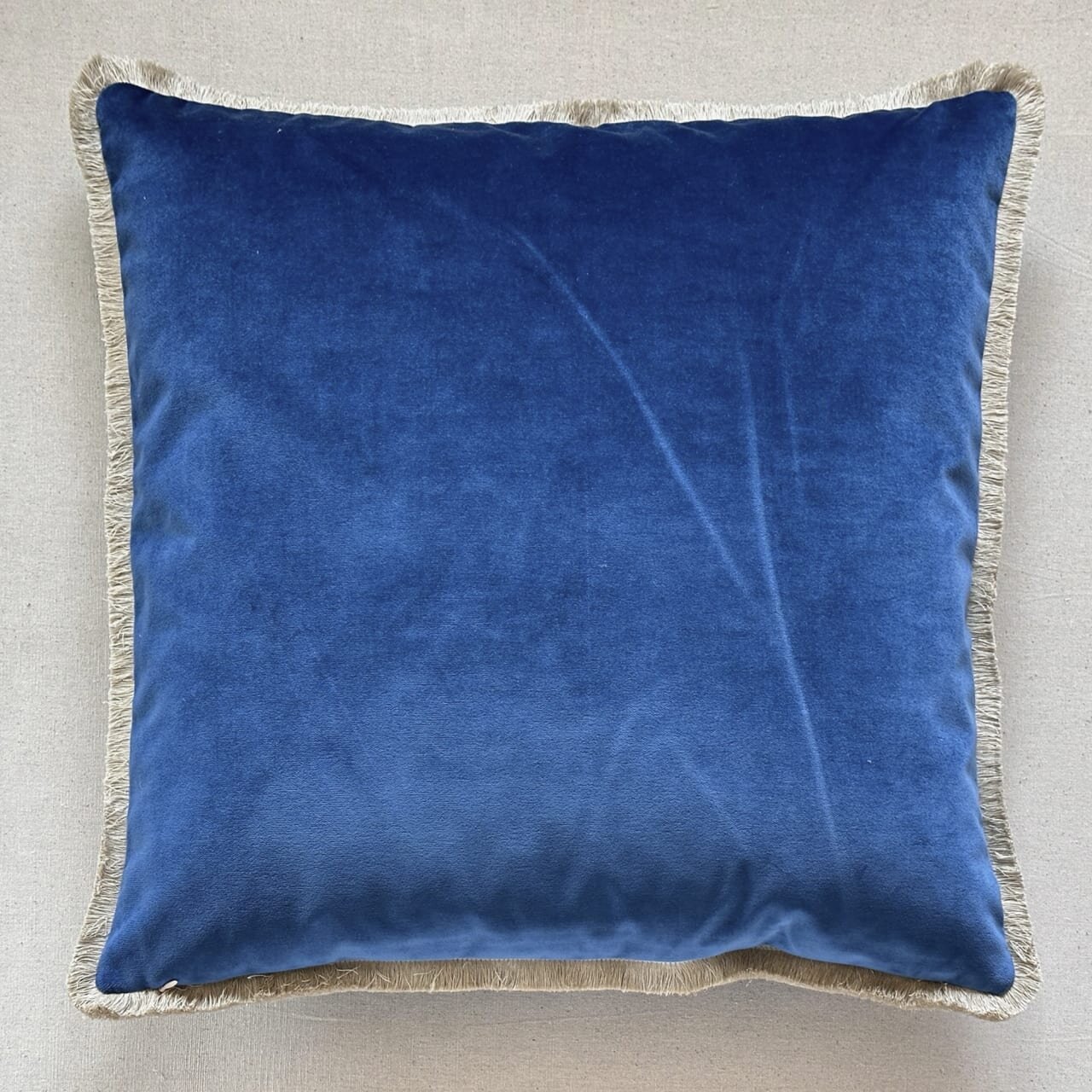 Sapphire Cotton Velvet with Fringe Pillow - 24" x 24" - USA