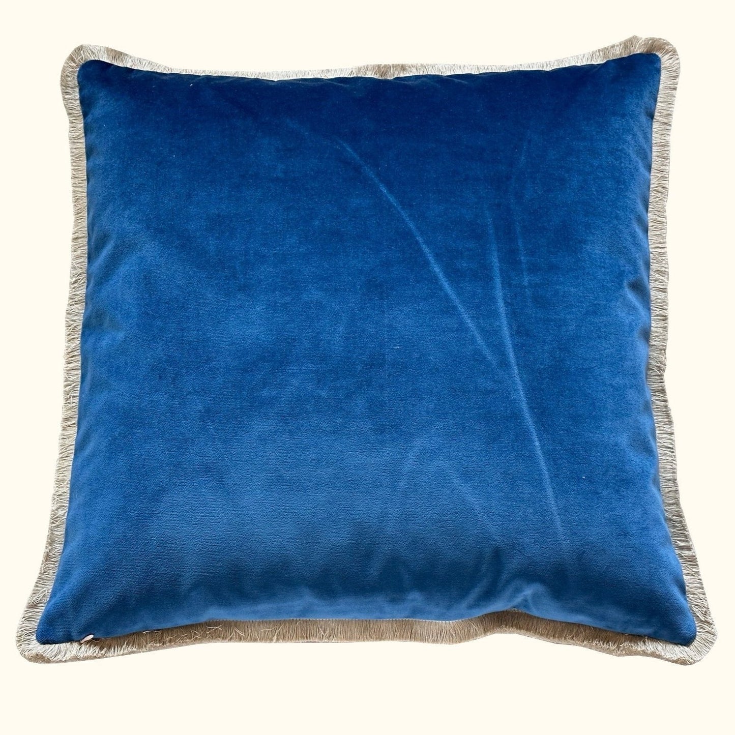 Sapphire Cotton Velvet with Fringe Pillow - 24" x 24" - USA