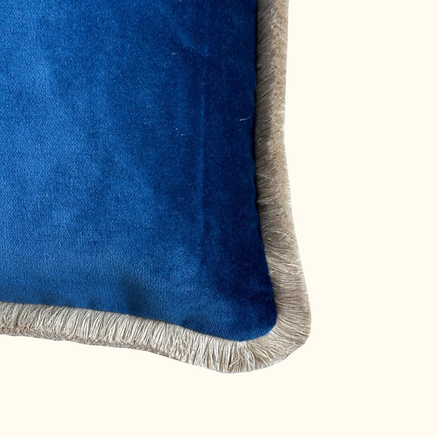 Sapphire Cotton Velvet with Fringe Pillow - 24" x 24" - USA