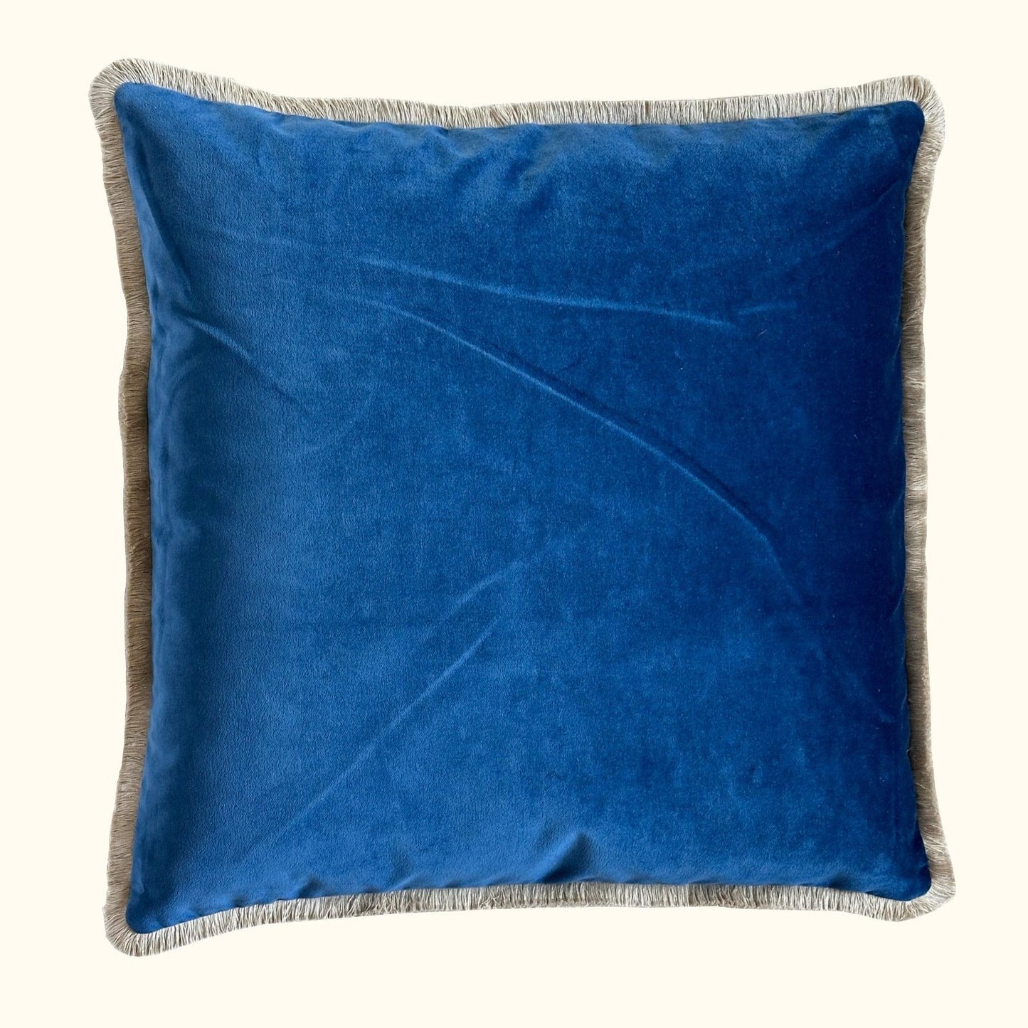 Sapphire Cotton Velvet with Fringe Pillow - 24" x 24" - USA