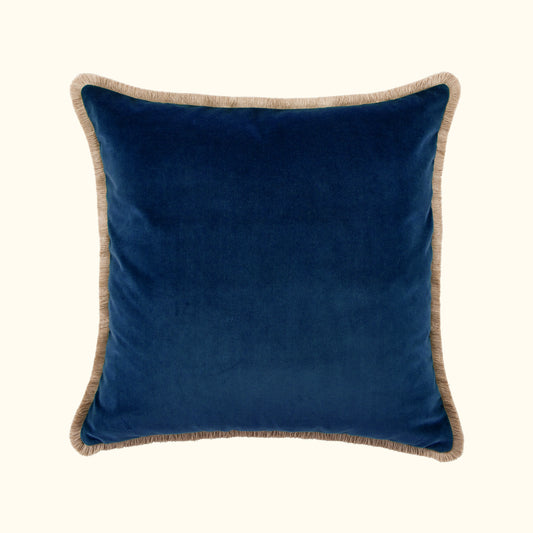 Sapphire Cotton Velvet with Fringe Pillow - 24" x 24" - USA
