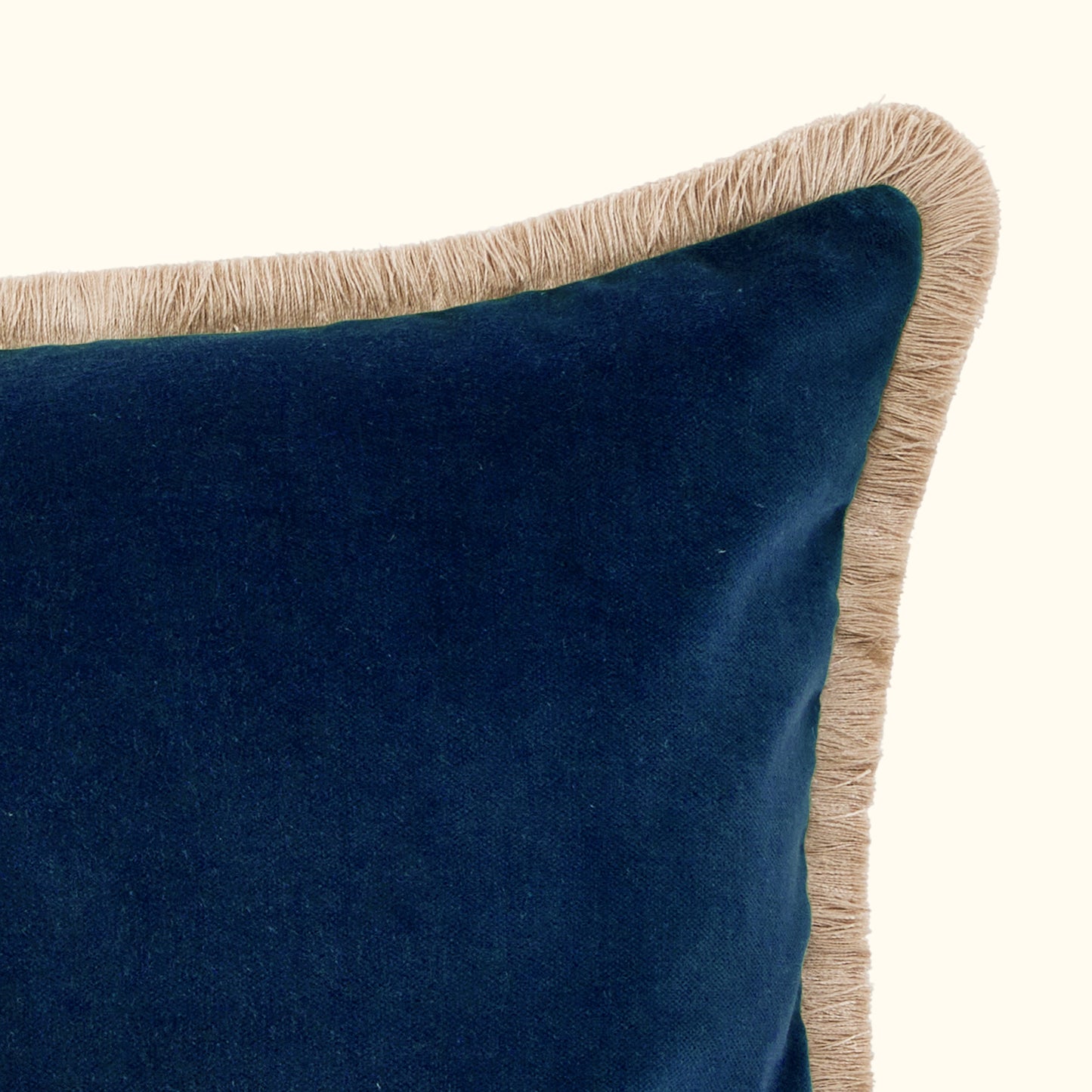 Sapphire Cotton Velvet with Fringe Pillow - 24" x 24" - USA